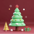 Christmas tree 3d icon in cartoon toy style. Minimalistic stylized 3d illustration of conical shaped Christmas tree