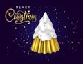 Christmas tree 3d white gold decoration ornament, Xmas toy render, New Year holiday snow pine rendering card