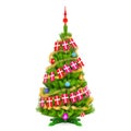 Christmas tree with Danish Xmas pennant flags, 3D rendering
