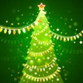 Christmas tree on a dark green background. vector