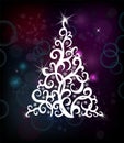 A Christmas tree on a dark shining background. Vector illustration