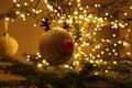 Christmas tree deco. Funny ideas. A red nose reindeer