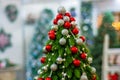 Christmas tree decorated with balls of red, gold and silver colors Royalty Free Stock Photo