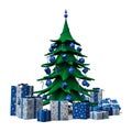 Christmas tree decorated blue with blue presents Royalty Free Stock Photo
