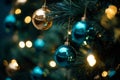 a christmas tree decorated with blue and gold ornaments Royalty Free Stock Photo