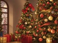 Christmas tree decorated with colorful lights and ornaments Royalty Free Stock Photo