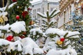 The Christmas tree is decorated with different Xmas toys and a garland Royalty Free Stock Photo