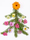 Christmas tree decorated with flowers