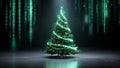 Christmas tree decorated with glowing binary code and small lights against a digital background. Modern holiday celebration for Royalty Free Stock Photo