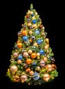 christmas tree decorated with gold and blue balls and garlands on a black background Royalty Free Stock Photo