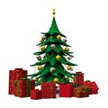 Christmas tree decorated gold with red presents Royalty Free Stock Photo