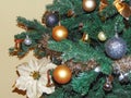 Christmas tree decorated with golden and silver globes