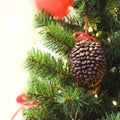 Christmas tree decorated handcrafted diy toy from coffee beans. Close up. Royalty Free Stock Photo