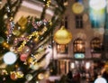 Christmas tree decorated illumination red gold ball   confetti on evening street in old town of Tallinn holiday in Estonia holiday Royalty Free Stock Photo