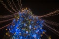 Christmas tree decorated with lights, aerial view from Sophia Cathedral . Kiev, Ukraine Royalty Free Stock Photo