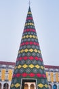 Christmas tree decorated with lights, Terreiro do paco, Lisbon, Portugal Royalty Free Stock Photo