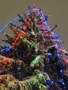 The Christmas tree is decorated with multi-colored garlands and toys. The holiday is coming.