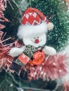 Christmas tree decorated with ornaments snowman Royalty Free Stock Photo