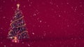 Christmas tree decorated with present boxes on a burgundy background with snow and copy space. Royalty Free Stock Photo