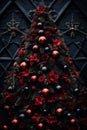 christmas tree decorated with red and black ornaments