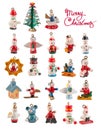 Christmas tree decorated small dolls on white blackground