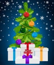 Christmas tree decorated with toys and text Happy New Year. Vector illustration Royalty Free Stock Photo