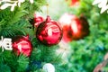 Red Christmas ball tree decoration background Royalty Free Stock Photo