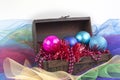 Christmas tree decoration balls garment in a box isolated on white background Royalty Free Stock Photo