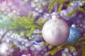 Christmas-tree decoration bauble on decorated Christmas tree bac Royalty Free Stock Photo