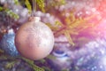 Christmas-tree decoration bauble on decorated Christmas tree bac Royalty Free Stock Photo