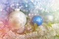 Christmas-tree decoration bauble on decorated Christmas tree bac Royalty Free Stock Photo