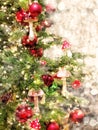 Christmas tree decoration baubles ornaments lights vintage blurred Royalty Free Stock Photo