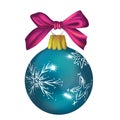 Christmas tree decoration blue ball with a pink bow. Christmas tree decoration Royalty Free Stock Photo