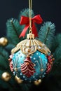 Christmas-tree decoration. Bright colored ball. Generative AI Royalty Free Stock Photo
