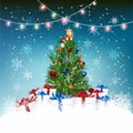 Christmas tree decoration celebrate on winter background