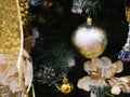 Christmas tree decoration close-up. Christmas and New Year decorate the interior with gifts and a Christmas tree. Xmas holyday Royalty Free Stock Photo