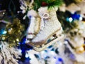 Christmas tree decoration close-up. Christmas and New Year decorate the interior with gifts and a Christmas tree. Xmas holyday Royalty Free Stock Photo
