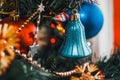 Christmas tree decoration with colour boubles Royalty Free Stock Photo