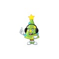 Christmas tree decoration cute cartoon character design with headphone Royalty Free Stock Photo