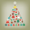 Christmas tree with decoration elements. Chrismas greeting card. Vector Royalty Free Stock Photo