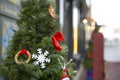 Christmas tree decoration near the restaurant. Outdoor shoot Royalty Free Stock Photo