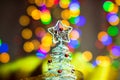 Christmas tree decoration ornament isolated on blurred background of  lights Royalty Free Stock Photo