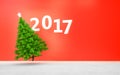 Christmas tree 2017 decoration on red room 3d rendering