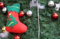 Christmas tree decoration with red socks background Royalty Free Stock Photo