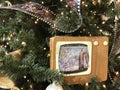 Christmas tree decoration in retro movie style
