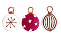 Christmas tree decoration. Set of traditional winter ornaments. Hand painted watercolor illustration on white background Royalty Free Stock Photo