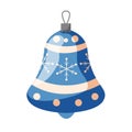 Christmas tree decoration in a shape of bell. New Year toy in cartoon style. Vector illustration isolated on a white Royalty Free Stock Photo