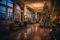 Christmas tree decoration in splendid hotel lobby Royalty Free Stock Photo