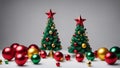 christmas tree decoration A white background with a green geometric christmas tree and red and yellow balls and a star Royalty Free Stock Photo