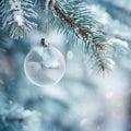 Christmas tree decoration . White transparent Christmas ball. Christmas card. Selective focus, closeup Royalty Free Stock Photo